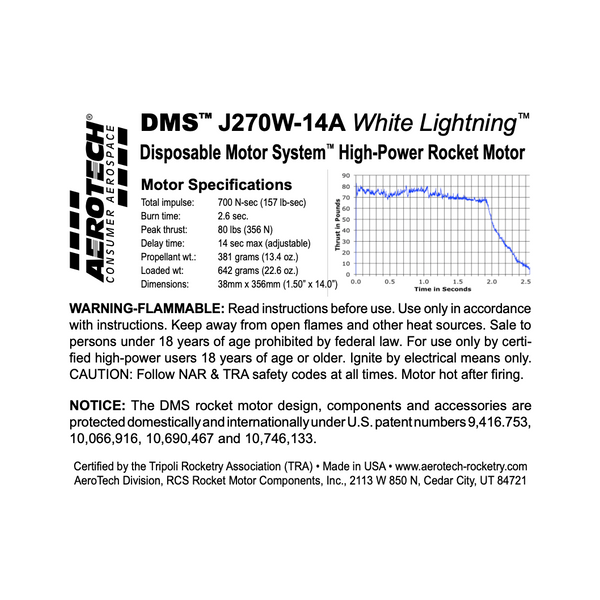 J270W-14A 38mm x 356mm Single Use DMS 1-Motor Kit - 102714