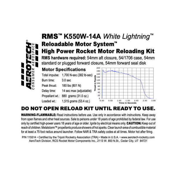 AeroTech K550W-14A RMS-54/1706 Reload Kit (1 Pack) - 115514