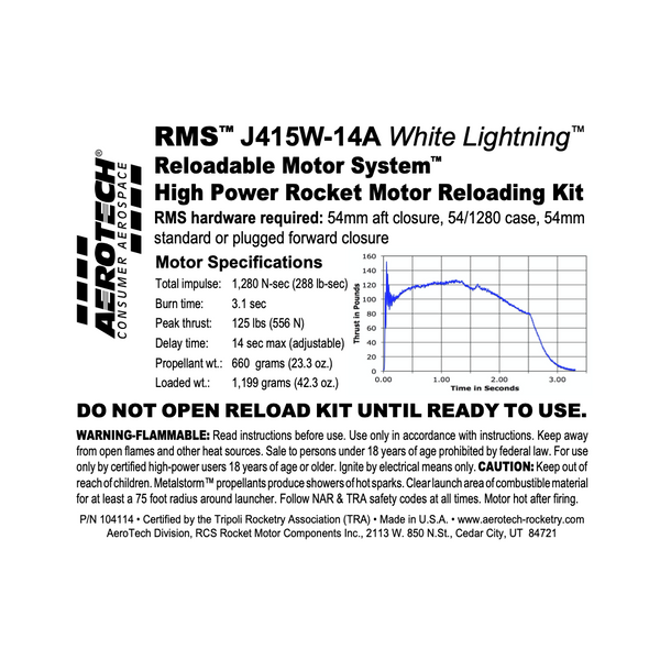AeroTech J415W-14A RMS-54/1280 Reload Kit (1 Pack) - 104114