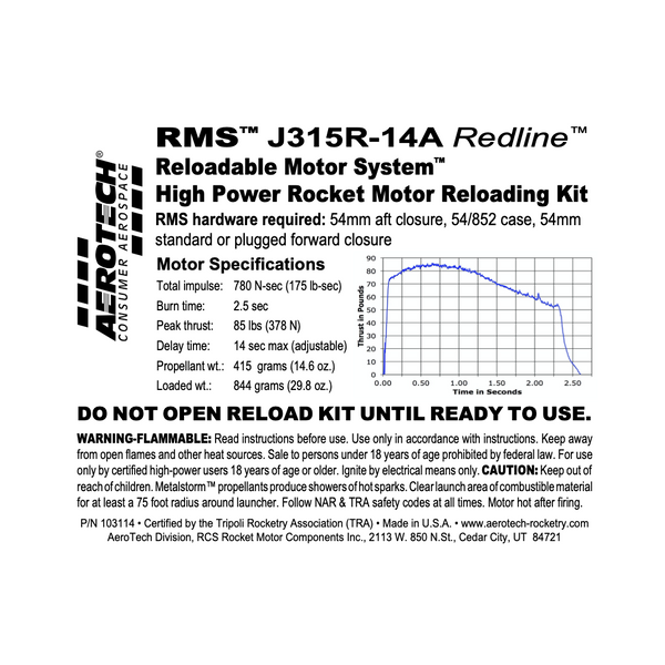 AeroTech J315R-14A RMS-54/852 Reload Kit (1 Pack) - 103114