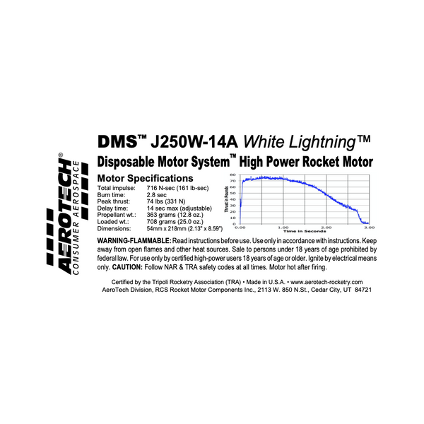 AeroTech J250W-14A 54mm x 218mm Single Use DMS 1-Motor Kit - 102514